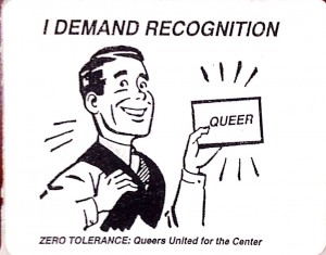 Sticker produced by Zero Tolerance to oppose changing the name of the GLBTSSS (Indiana University Gay, Lesbian, Bisexual, Transgender Student Support Services Office records, Collection C435, Office of University Archives and Records Management, Indiana University, Bloomington.)