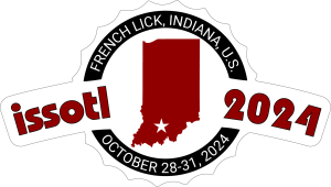 Logo of the 2024 ISSOTL conference, with an image of the state of Indiana, with French Lick highlighted, and the date October 28-31, 2024