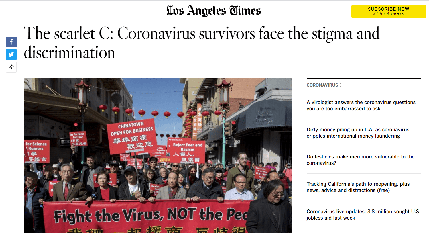 A screenshot of the LA Times article referenced in the story. 