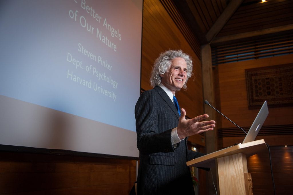 Author Steven Pinker lecturing at Wolfson College in 2014
