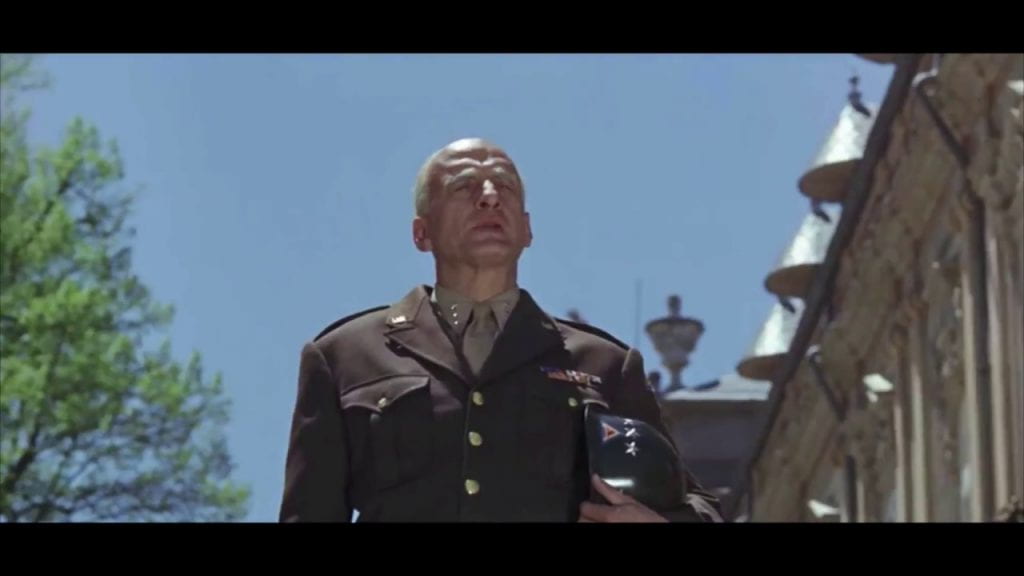 George C. Scott delivering Patton's apology to the Seventh Army