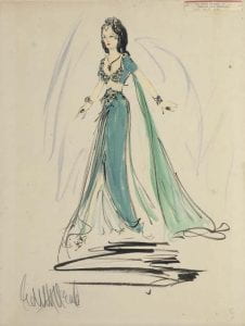 Edith Head's sketch of the famous "peacock costume" that Lamarr wore in SAMSON AND DELILAH (1949)