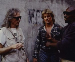 John Carpenter, Rowdy Roddy Piper and Keith David on the set of They Live