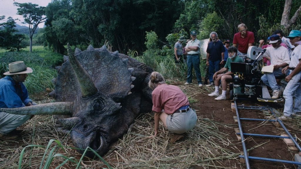 The animatronic triceratops in Jurassic Park