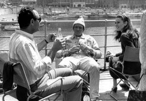 Donen, Finney, and Hepburn on the set of Two for the Road