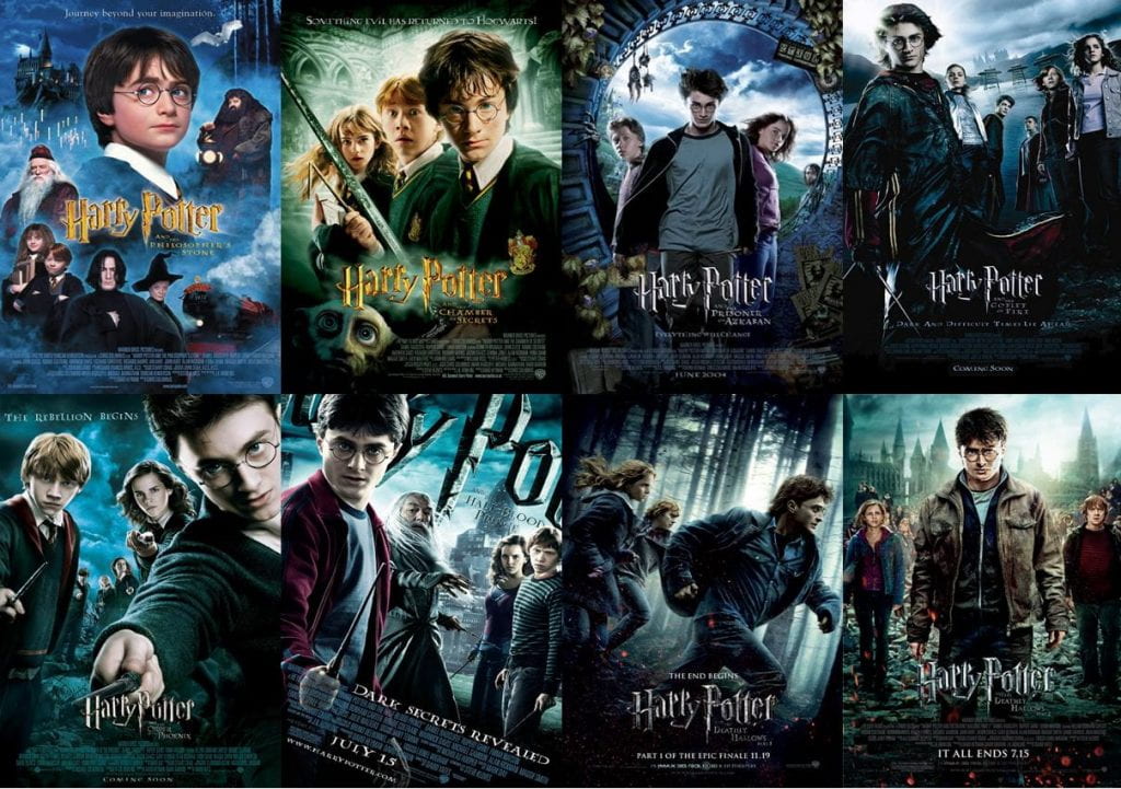 The Harry Potter franchise (2001-2011) depict their main characters over the course of a decade as they become young adults.