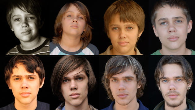 Photos depicting lead actor Ellar Coltrane at every stage of filming Boyhood (2014).