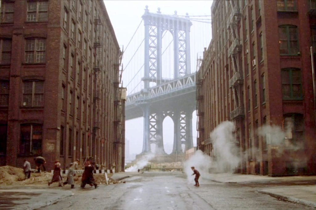 The famous shot of Noodles and his gang walking by the Manhattan Bridge in Once Upon a Time in America (1984).