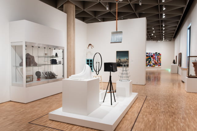 Installation shot of the Eskenazi Museum of Art’s rare complete set of Duchamp’s Readymades in the Sidney and Lois Eskenazi Gallery, first floor.
