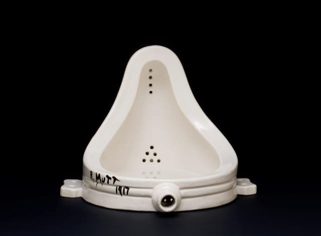 Marcel Duchamp (French, active in United States, 1887–1968). Fountain, 1964 edition (after 1917 original). Painted and glazed ceramic, overall: 14 x 19 5/16 x 24 5/8 in. Partial gift of Mrs. William H. Conroy, Eskenazi Museum of Art, Indiana University 71.37.7