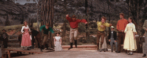Rall (middle) in the barn dance from SEVEN BRIDES FOR SEVEN BROTHERS