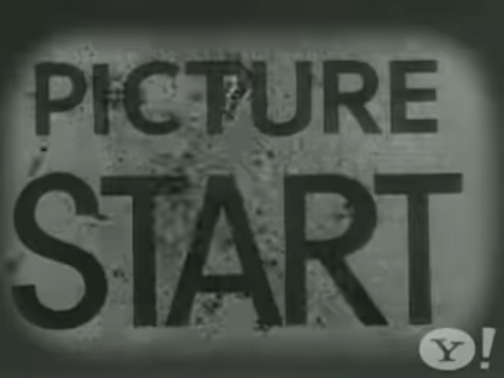 black and white image of a super 8mm film reading "PICTURE START"