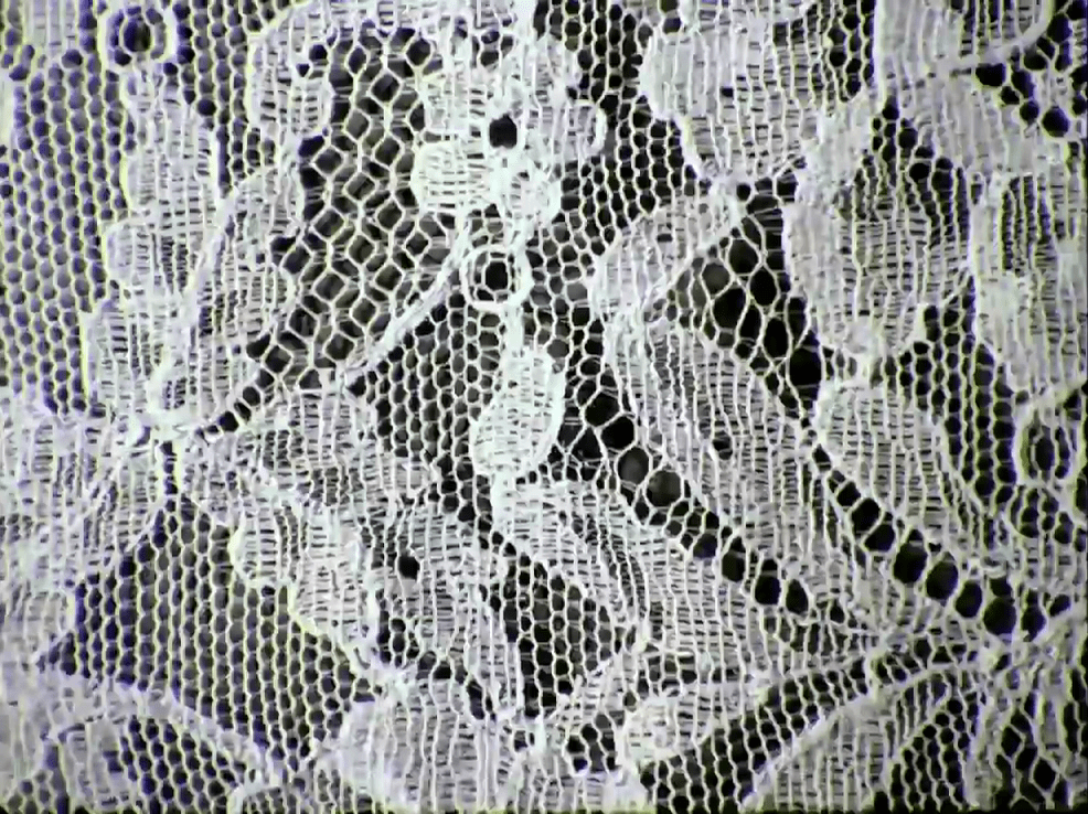 Close up of a white lace with a leafy pattern
