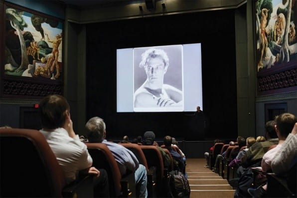 Victoria Price giving a lecture on her father at IU Cinema in March 2018