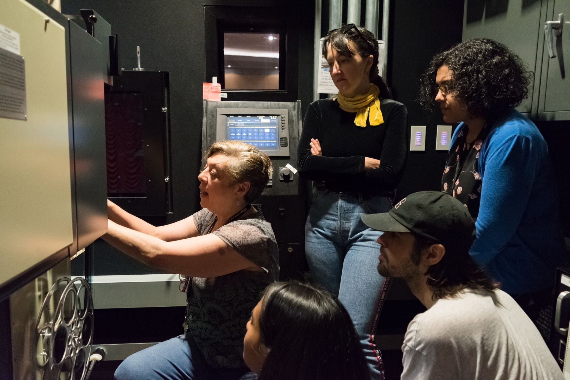 IU Cinema Technical Director B. Elena Grassia leads a projection workshop during the Biennial Audio-Visual Archival Summer School at Indiana University, May 2019. (Brenden Michael Spangler/IU Libraries Moving Image Archive)