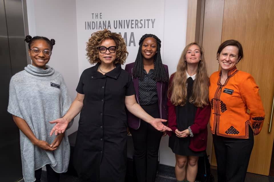 Costume designer Ruth E. Carter poses with IU Cinema House Manager Jaicey Bledsoe, Union Board Films Director Alaina Patterson, IU Cinema House Manager Ava Clouden, and IU Cinema Events and Operations Director Jessica Davis Tagg