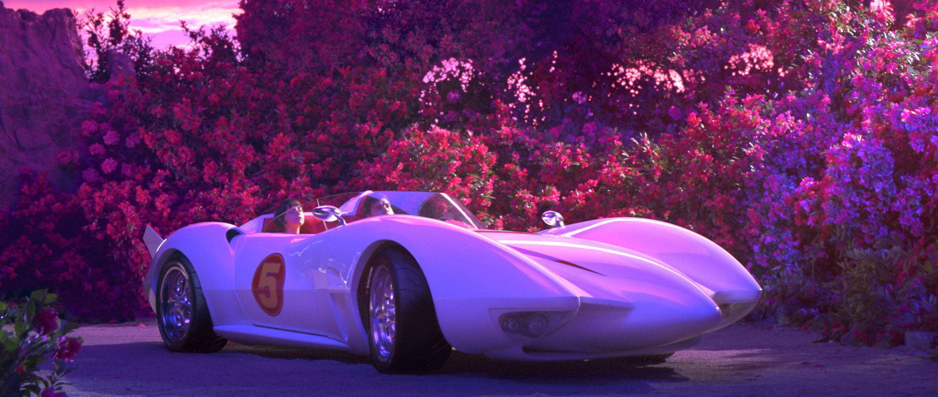 A shot of Christina Ricci and Emile Hirsch in Speed Racer's car