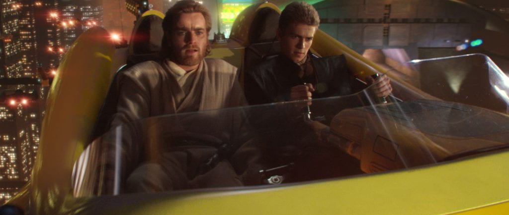 Obi-Wan and Anakin chasing a bounty hunter