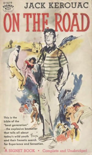 Colorful cover of a paperback copy of On the Road