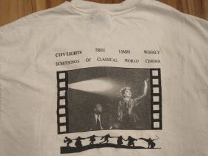 A gray shirt with a still from the film Sunset Boulevard