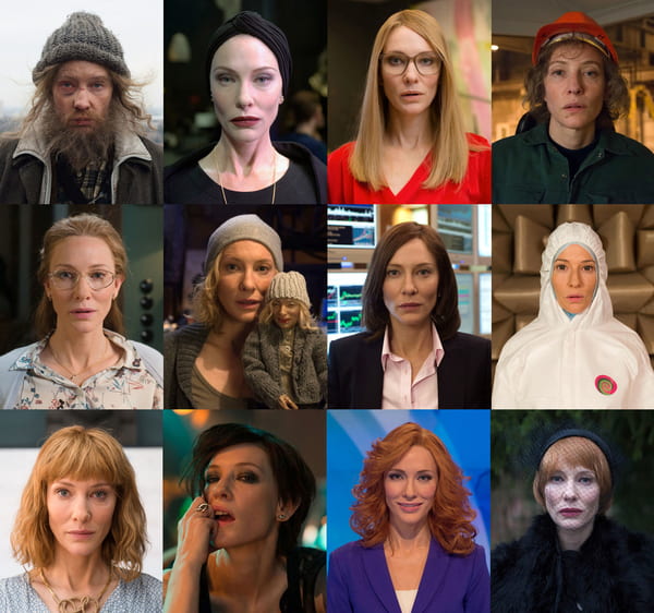 A collage of all the characters played by Cate Blanchett in Manifesto