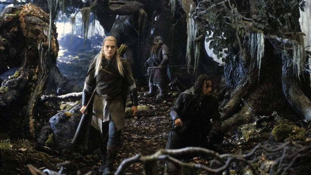 Legolas, Aragorn, and Gimli in Lord of the Rings: The Two Towers