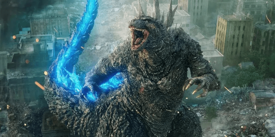 Godzilla destroys a cityscape