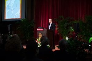 Beckwith speaking during the Distinguished Professors symposium.