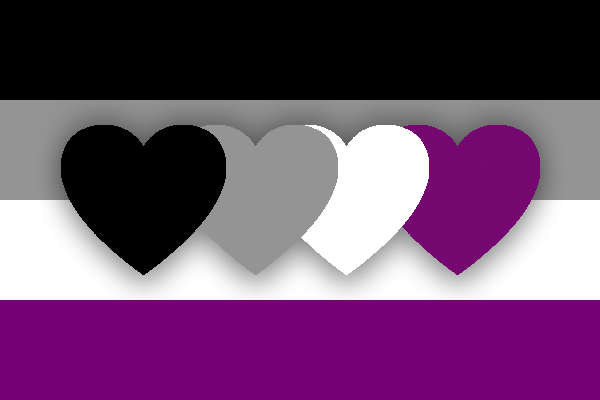 Asexuality flag with hearts - black, grey, white, magenta