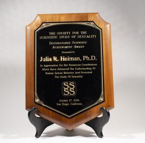 Distinguished Scientific Acheivement Award from the Society for the Scientific Study of Sexuality given to Dr. Julia Heiman on October 27, 2001.
