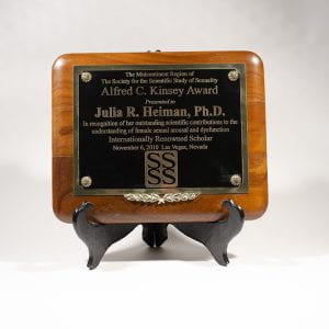 Alfred C. Kinsey Award from Midcontinent Region of the Society for the Scientific Study of Sexuality given to Dr. Julia Heiman in 2010.