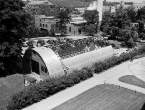 Quonset hut under construction in 1946, IU Photographic Services.