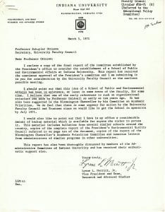 1971 letter to University Faculty Council proposing the establishment of SPEA