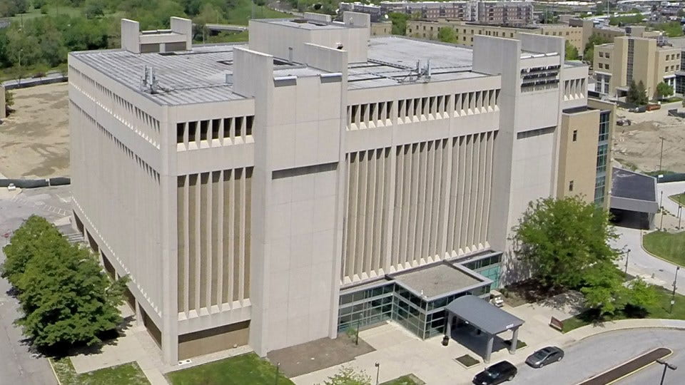 Sky view of the Health Sciences Building at IUPUI, which is home to the Fairbanks School of Public Health.