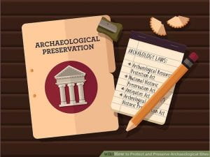 Colored image that reads “archaeological preservation” and includes a list of some of the American laws that protect archaeological sites.