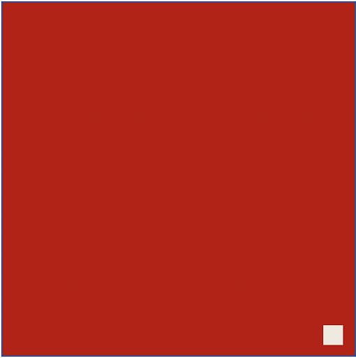 A large red square with a much smaller whitish square in the lower right corner
