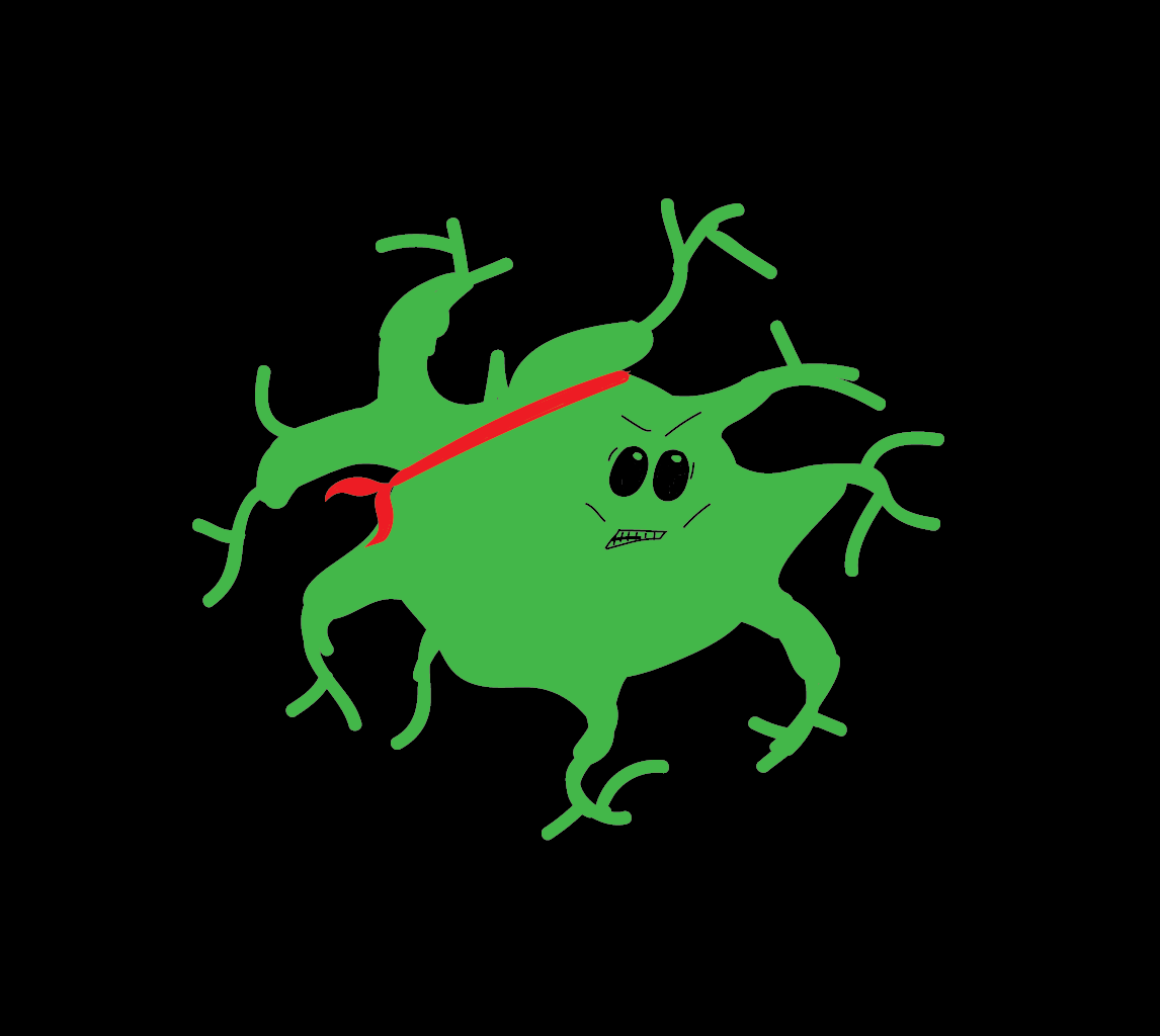 An illustration of a microglia, with considerably shorter arms than the previous image.
