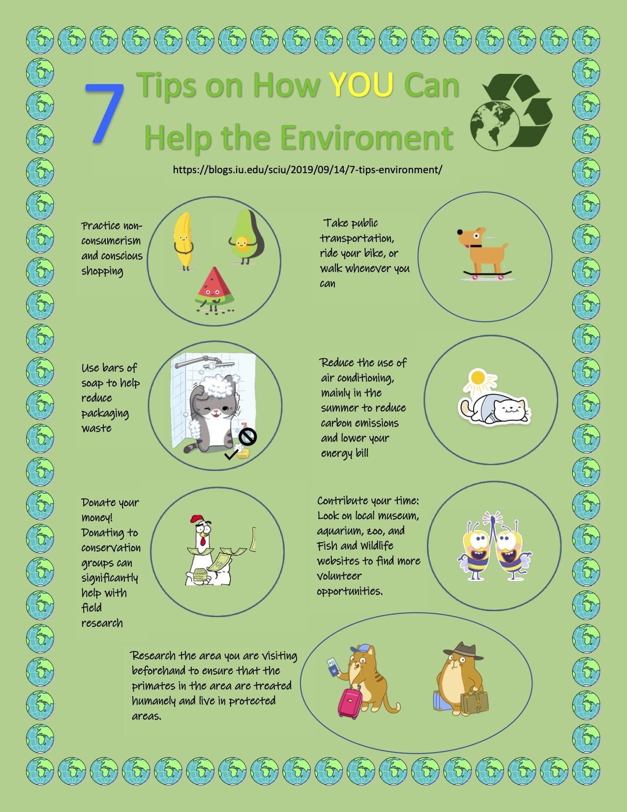 [infographic about environment friendly tips. to read the original post go to https://blogs.iu.edu/sciu/2019/09/14/7-tips-environment/]
