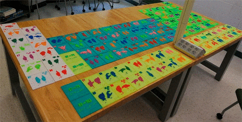  Printed tiles displayed as a complete table in the 3D-printing lab