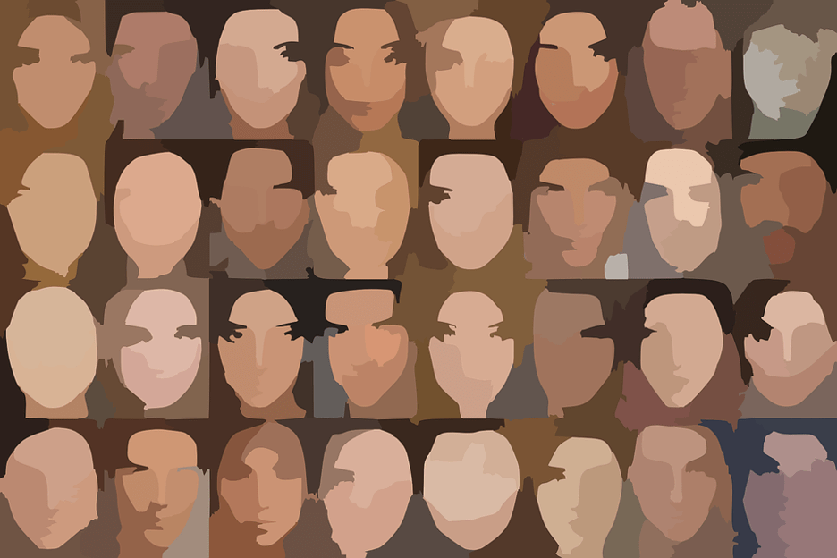 [Many artistic shapes of human faces.]