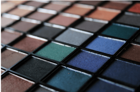 Close-up image of a multi-colored eyeshadow palette